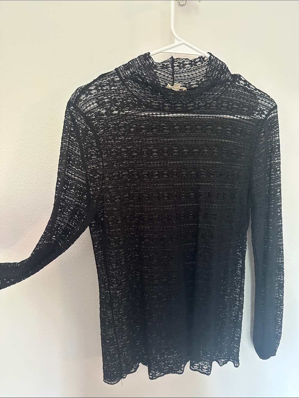 Hem & Thread Black Lace Long-Sleeve Mock Neck Top